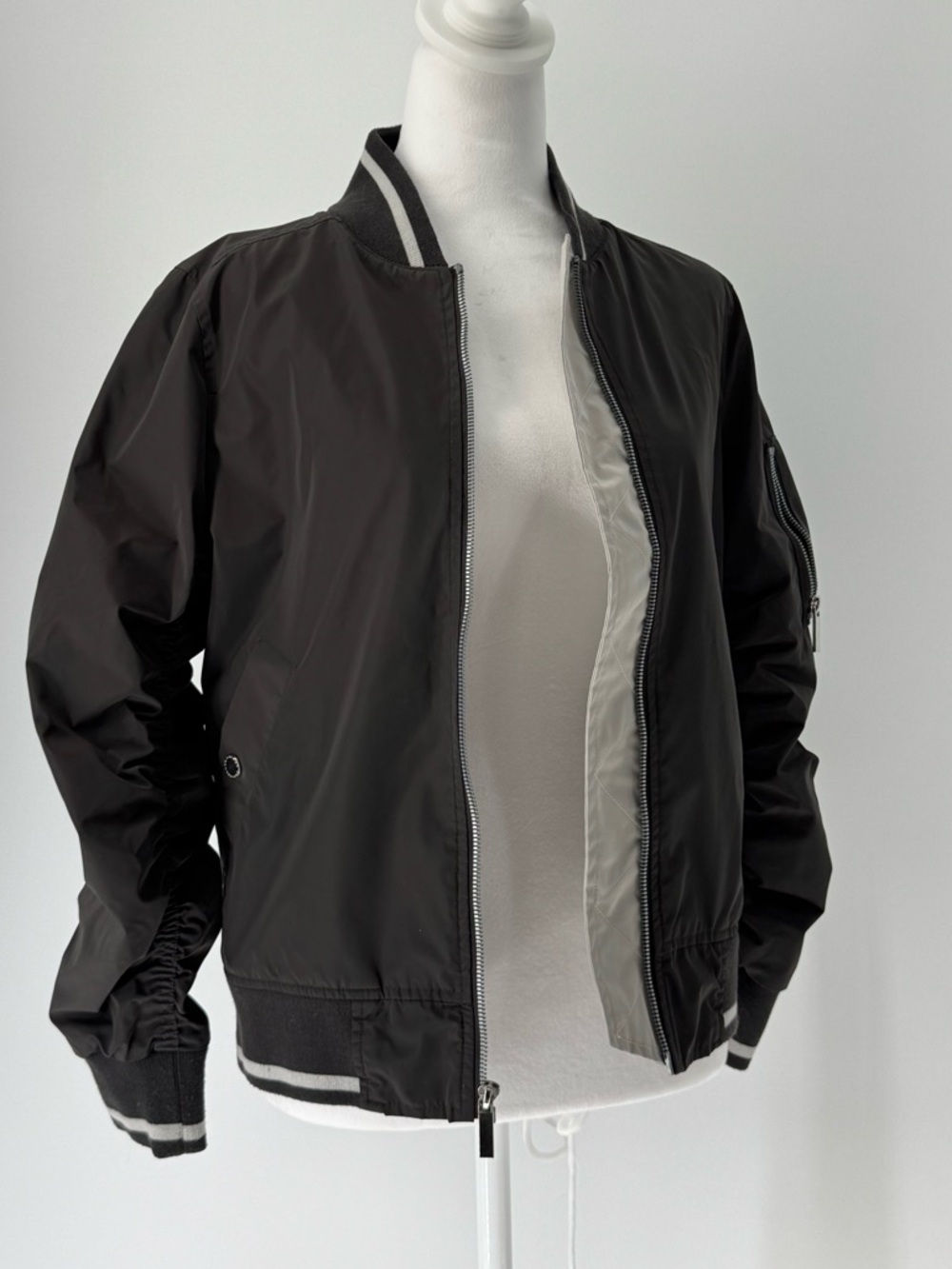 French Connection‎ Dark Gray Bomber Jacket with Stripe Trim, Size S
